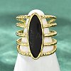 Horse Eye 304 Stainless Steel Enamel Cuff Rings for Women RJEW-G355-04G-5