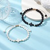 2Pcs 2 Styles 6mm Round Natural Lava Rock & Shell Pearl Braided Bead Bracelets BJEW-JB10322-2