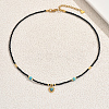 Vintage Stainless Steel Pave Synthetic Turquoise Heart Pendant Glass Faceted Round Beaded Necklaces for Women UN1640-4