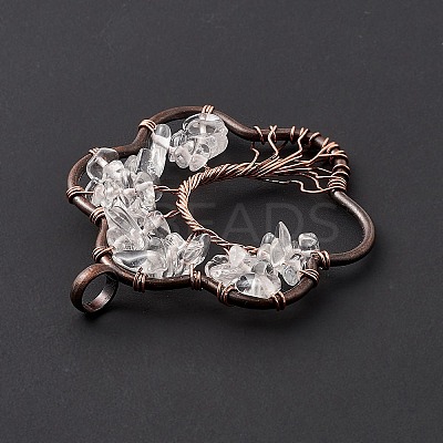Flower Natural Quartz Crystal Copper Wire Wrapped Chip Big Pendants G-E195-12R-02-1