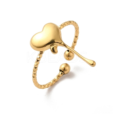 Ion Plating(IP) 304 Stainless Steel Heart Open Cuff Rings for Women LS-RJEW-H136-03G-1
