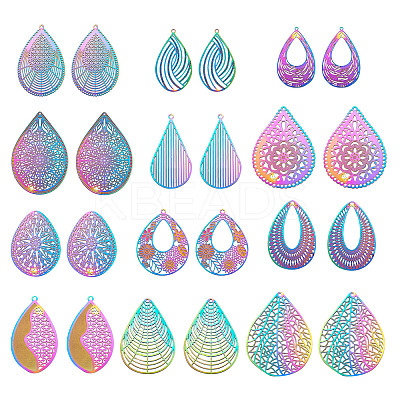 48 Pcs 12 Styles 201 Stainless Steel Filigree Pendants STAS-FW0001-12-1
