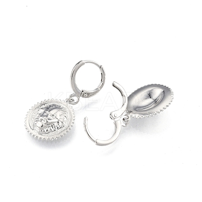 Brass Lion Dangle Leverback Earrings for Women EJEW-N012-103P-1