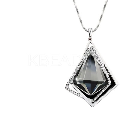 Alloy Crystal Rhinestone and Light Steel Blue Glass Pendant Long Necklaces FS-WG47C14-08-1