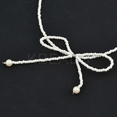 Resin Pearl Beaed Bowknot Pendant Necklaces for Women NJEW-K386-02B-P-1