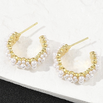 Flower Brass ABS Imitation Pearl Stud Earrings EJEW-M082-05G-1