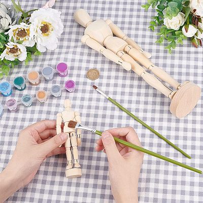 2Pcs 2 Style Unfinished Wooden Pine Movable Joint Family Model DIY-OC0008-36-1