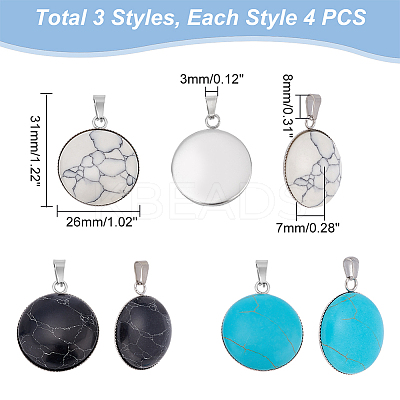 12Pcs 3 Colors Synthetic Turquoise Pendants STAS-UN0039-61-1