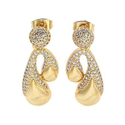 Teardrop Brass Pave Clear Cubic Zirconia Stud Earrings EJEW-M258-80G-1