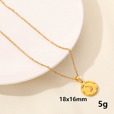 304 Stainless Steel Flat Round Pendant Necklaces LL9510-2-1