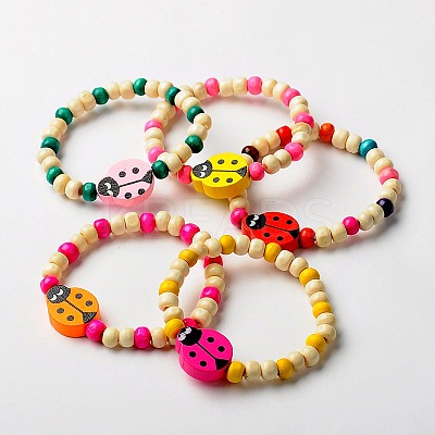 Stretchy Wood Bracelets for Kids BJEW-JB01265-1