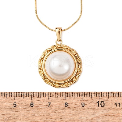 304 Stainless Steel & Acrylic Imitation Pearl Half Round Pendant Snake Chain Necklaces for Women NJEW-F354-07G-1