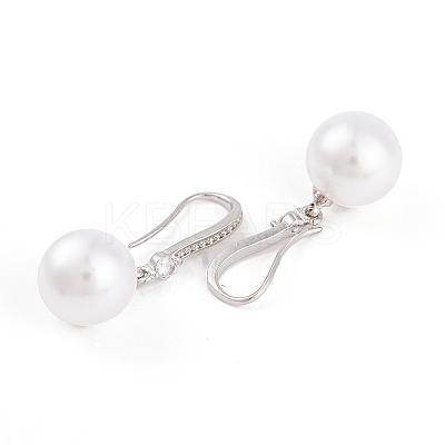 Rack Plating Brass Cubic Zirconia ABS Pearl Earring Hooks EJEW-S219-16P-07-1