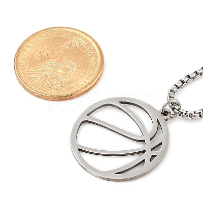 201 Stainless Steel Laser Cut Basketball Pendant Box Chain Necklaces for Women Men NJEW-Q004-04P-1
