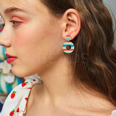 4 Pairs 4 Colors Polymer Clay Donut Dangle Stud Earrings with Iron Pins EJEW-FI0003-02-1