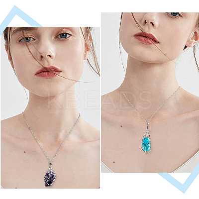 2 Sets 2 Colors 304 Stainless Steel Cuboid Link Chain Macrame Pouch Empty Stone Holder Necklace Making NJEW-BBC0001-40-1