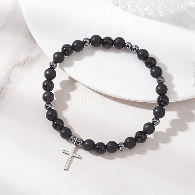 201 Stainless Steel Cross Charm Bracelets BJEW-JB13358-1