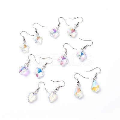 6 Pairs 6 Style Colorful Rhinestone Flower & Cross & Leaf & Teardrop Dangle Earrings EJEW-JE05046-1