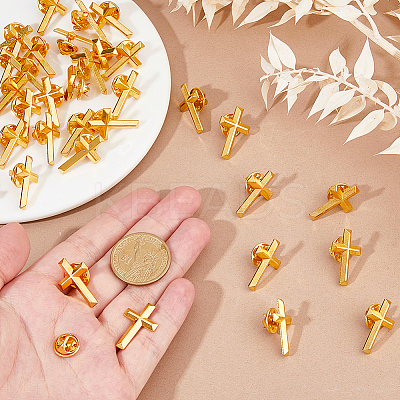 50Pcs Religion Corss Alloy Lapel Pin Backs JEWB-FH0002-50G-1