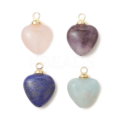 Natural Amethyst & Flower Amazonite & Lapis Lazuli & Rose Quartz Heart Charms PALLOY-JF04889-02-1