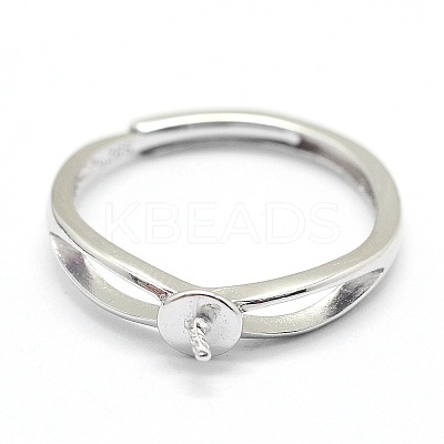 Anti-Tarnish Adjustable Rhodium Plated 925 Sterling Silver Design Ring Mounts Fittings with Pearl Seat X-STER-I016-016P-1