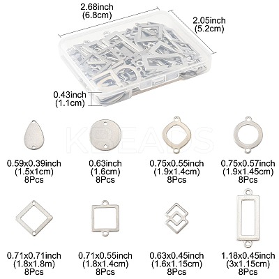 64Pcs 8 Styles 304 Stainless Steel Geometric Links/Connectors STAS-FS0002-02-1