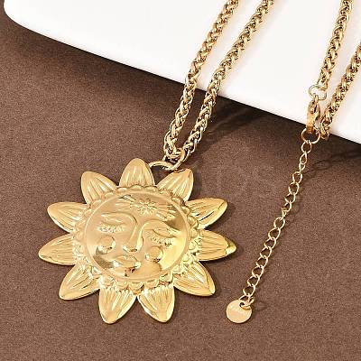 304 Stainless Steel Embossed Human Face Pendant Wheat Chain Necklaces NJEW-P430-03A-G-1