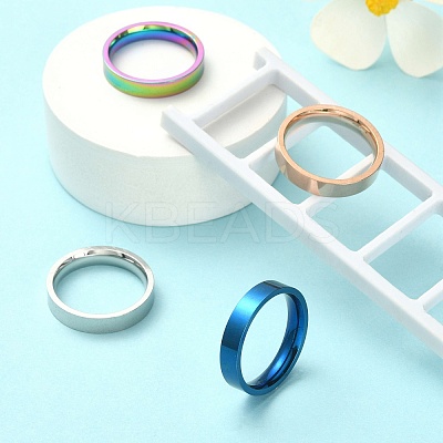 4Pcs 4 Colors 201 Stainless Steel Plain Band Finger Rings Set for Women RJEW-YW0001-03-1