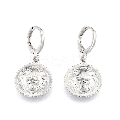 Brass Lion Dangle Leverback Earrings for Women EJEW-N012-103P-1