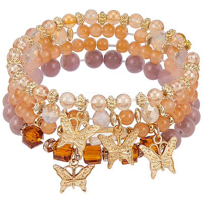 4Pcs Glass & Acrylic Beaded Stretch Bracelets Set BJEW-SP0001-07-1