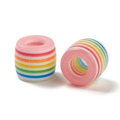 100Pcs Rainbow Striped Resin European Beads RESI-D051-01B-1