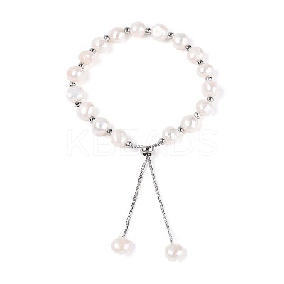 Adjustable Natural Pearl with Brass Chain Slider Bracelets for Women Girl BJEW-T022-16A-1