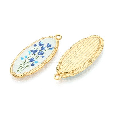 Printed Style 304 Stainless Steel Oval with Flower Pattern Pendants STAS-T071-27A-G-1