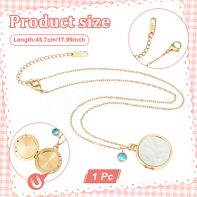 Stainless Steel Pave Natural White Shell Flat Round Magnetic Locket Pendant Necklaces for Women NJEW-NB00012-1