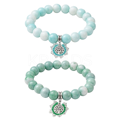 2Pcs 2 Colors 10.5mm Round Opaque Crackle Glass Beaded Stretch Bracelet Sets BJEW-MZ00079-1