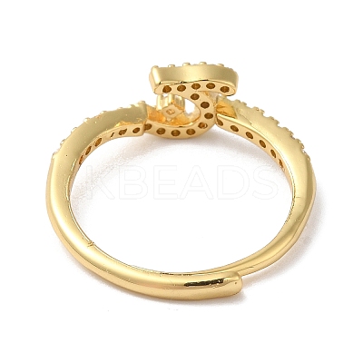 Rack Plating Brass Cubic Zirconia Arabic Letters Adjustable Rings for Women RJEW-S407-10G-11-1