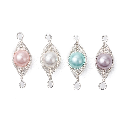 Copper Wire Wrapped Shell Pearl Connector Charms PALLOY-JF03114-1