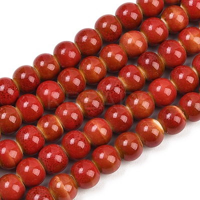 Handmade Fancy Antique Glazed Porcelain Ceramic Round Beads Strands PORC-L019-8mm-08-1