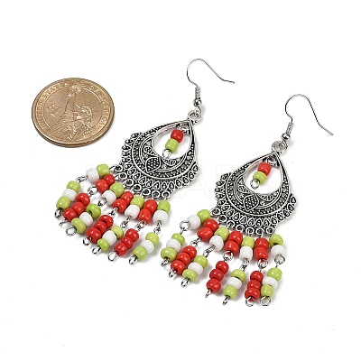 Alloy Glass Seed Beads Teardrop Chandelier Earrings EJEW-JE06509-01-1