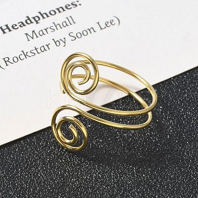 304 Stainless Steel Round Wrap Open Cuff Rings for Women Men LS-RJEW-Z071-02B-G-1