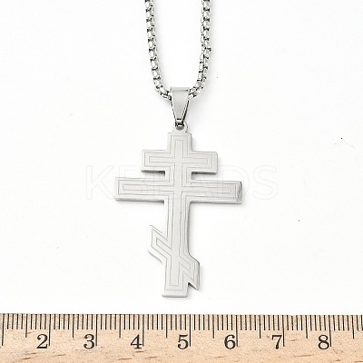 Russian Orthodox Cross 201 Stainless Steel Pendant Box Chain Necklaces NJEW-C104-01A-P-1