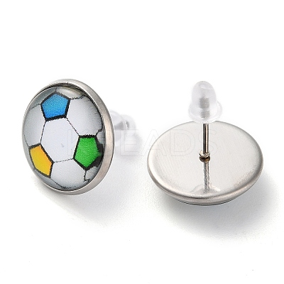 Sport Balls Glass & 304 Stainless Steel Stud Earrings for Women LS-EJEW-H005-01P-02-1