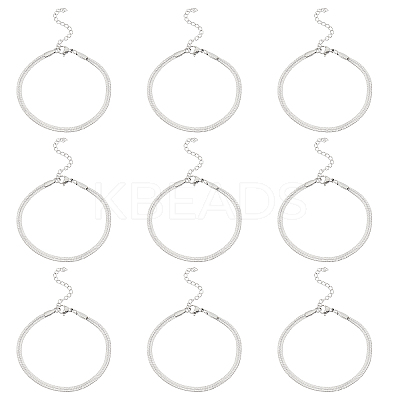 10Pcs 3mm 304 Stainless Steel Flat Snake Dome Herringbone Chain Link Bracelet for Men Women BJEW-UN0001-27-1