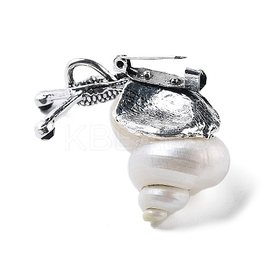 Snail White Natural Conch Shell Fossil Brooch Pin JEWB-A020-01AS-02-1