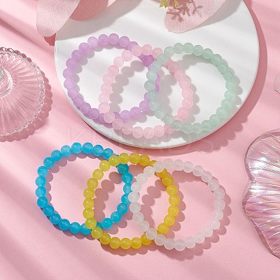 6Pcs 6 Colors 8mm Round Imitation Jade Glass Beaded Stretch Bracelet Sets BJEW-JB10774-1