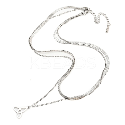 Non-Tarnish 304 Stainless Steel Curb & Herringbone Chains Double Layer Necklaces NJEW-P280-01P-1