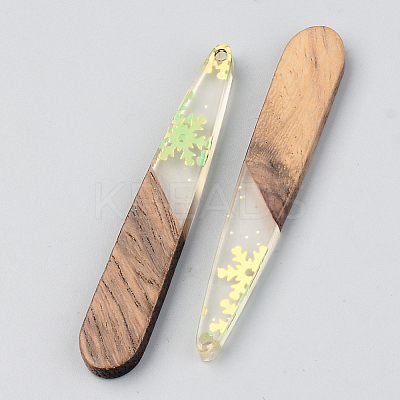 Transparent Resin & Walnut Wood Pendants RESI-S389-039A-D01-1