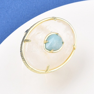 Natural Quartz Crystal & Flower Amazonite Oval Cuff Rings G-P599-01G-01-1