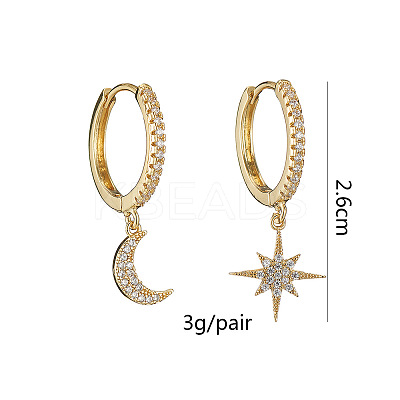 Clear Cubic Zirconia Star & Moon Asymmetrical Earrings MOST-PW0001-064G-1