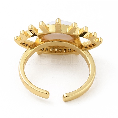 Cubic Zirconia Sun with Evil Eye Open Cuff Ring with Enamel RJEW-B042-08G-01-1